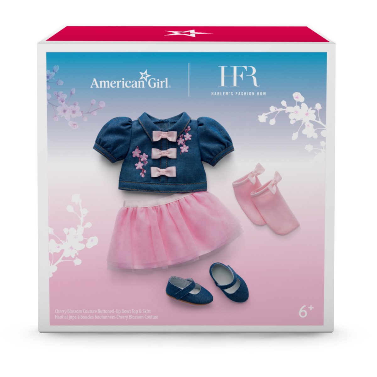 American Girl® x Harlem’s Fashion Row Cherry Blossom Couture Buttoned-Up Bows Top & Skirt for 18-inch Dolls