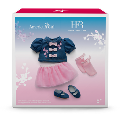American Girl® x Harlem’s Fashion Row Cherry Blossom Couture Buttoned-Up Bows Top & Skirt for 18-inch Dolls