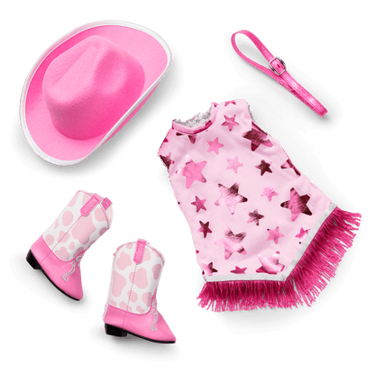 Glam Pink Cowgirl Outfit & Pink Spotted Cow Backpack & Accessory Set  Bundle
