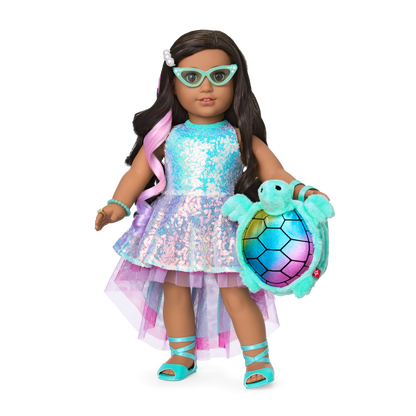 Glam Shimmering Ocean Outfit & Shimmering Sea Turtle Backpack & Accessory Set Bundle