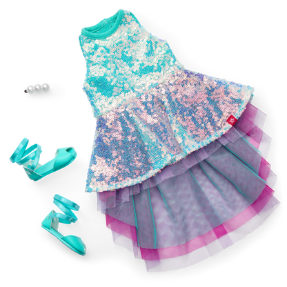Glam Shimmering Ocean Outfit & Shimmering Sea Turtle Backpack & Accessory Set Bundle