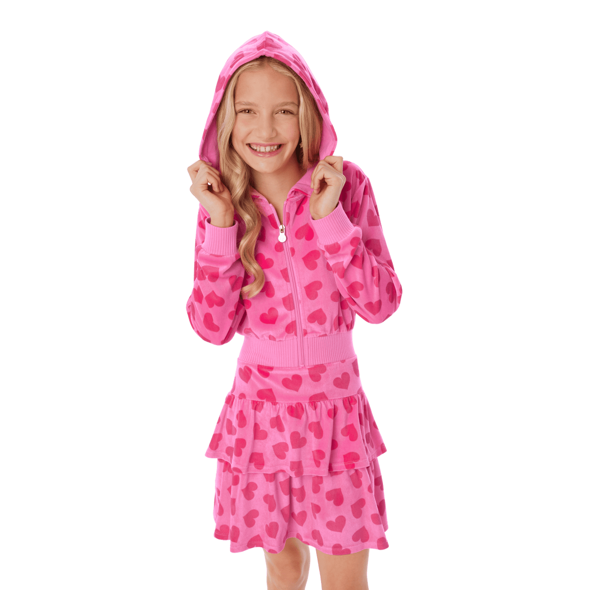 Pink Hearts Hoodie Dress for Girls