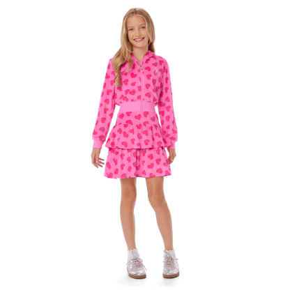 Pink Hearts Hoodie Dress for Girls & 18-inch Dolls
