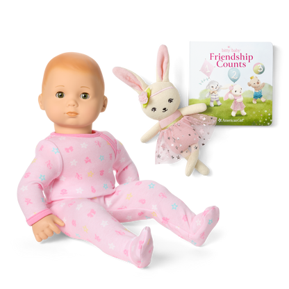 Bitty Baby® Doll #6 in Pastel Pink + Bunny Friend & Board Book