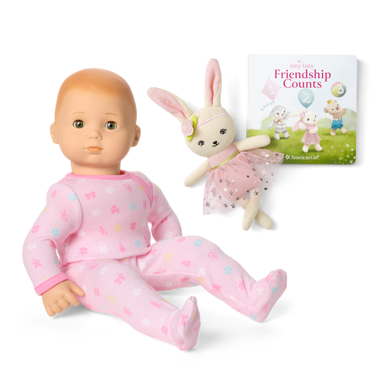Bitty Baby® Doll #6 in Pastel Pink + Bunny Friend & Board Book