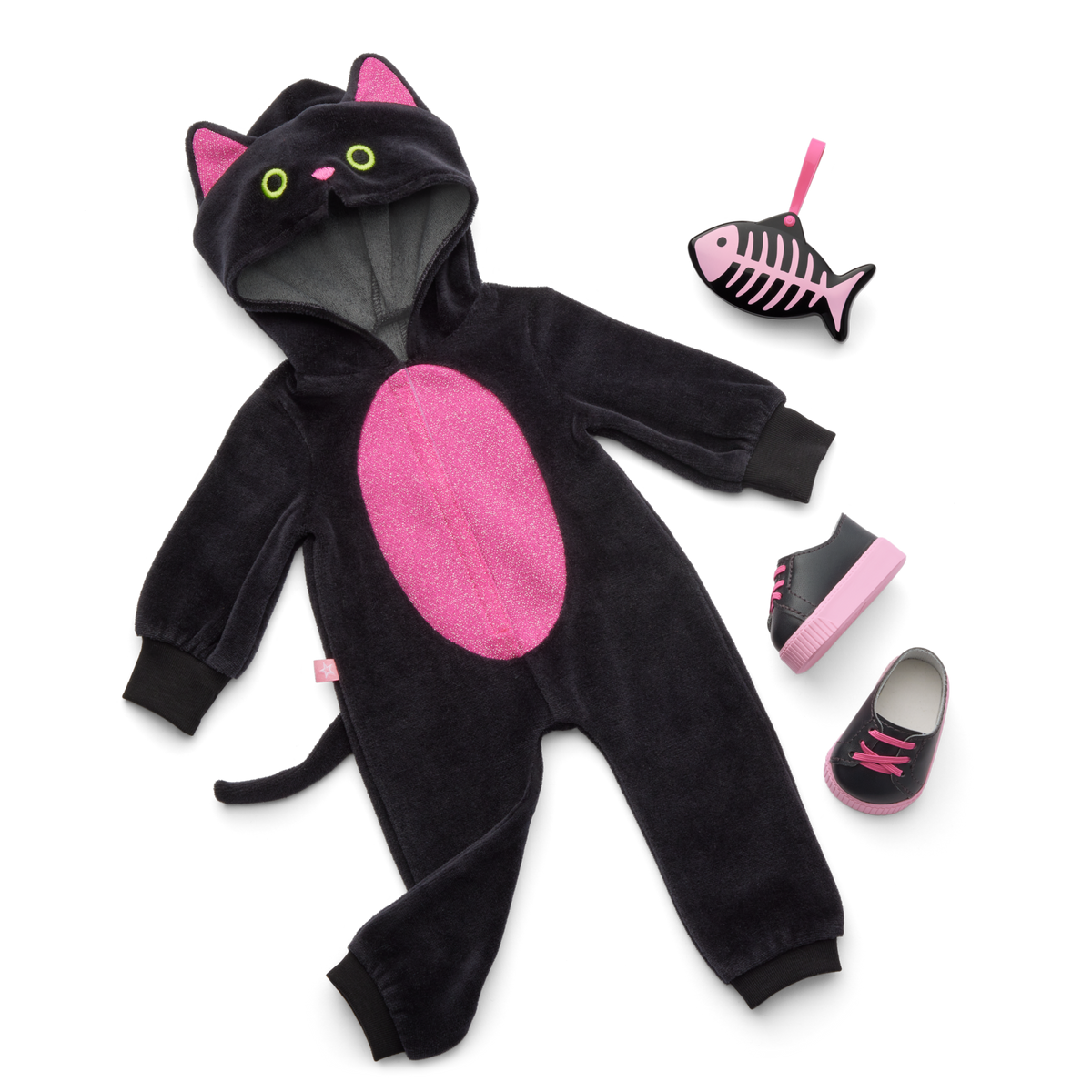 Claws & Cuddles Cat Costume & Trick-or-Treat Set Bundle for 18-inch Dolls
