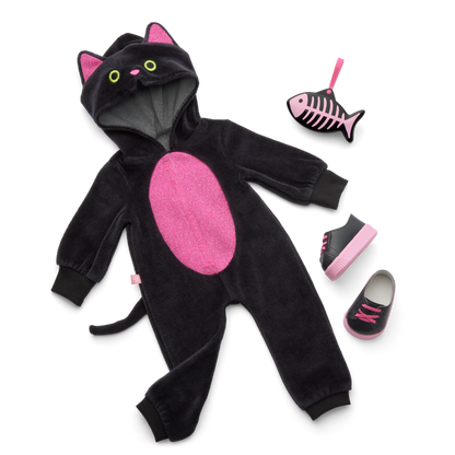 Claws & Cuddles Cat Costume & Trick-or-Treat Set Bundle for 18-inch Dolls