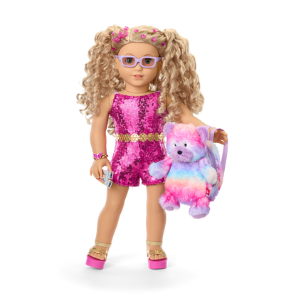 Glam Sparkly Concert Outfit & Colorful Teddy Bear Backpack & Accessory Set Bundle