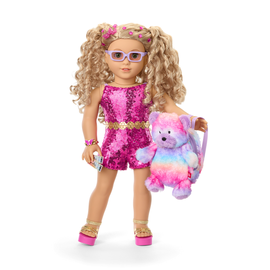 Glam Sparkly Concert Outfit & Colorful Teddy Bear Backpack & Accessory Set Bundle