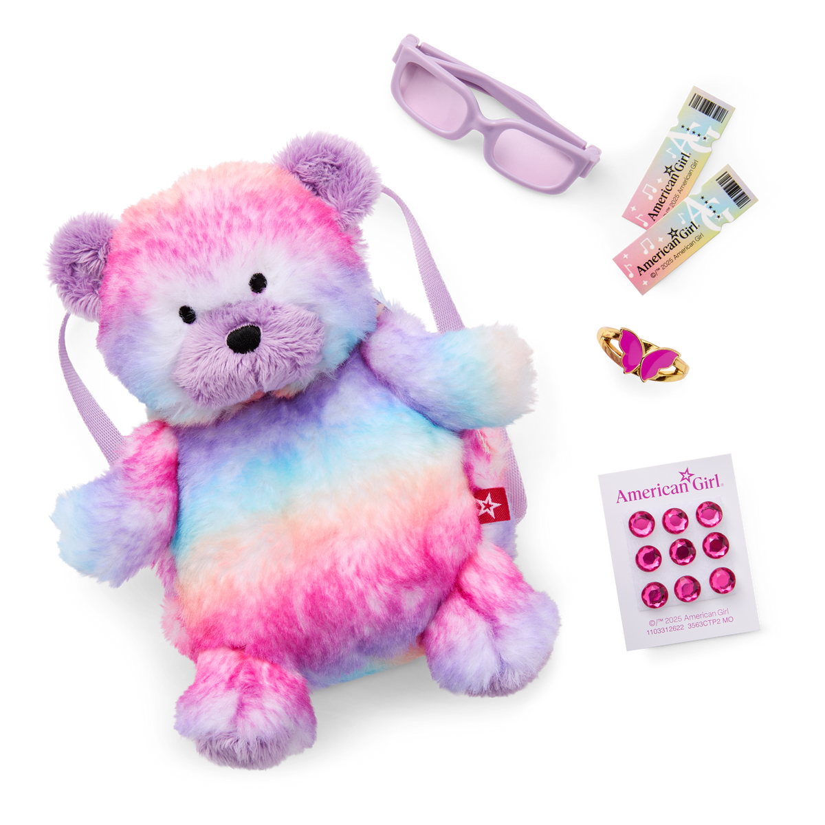Colorful Teddy Bear Backpack & Accessory Set for 18-inch Dolls