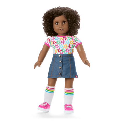 Truly Me™ 18-inch Doll #112 with curly dark-brown hair