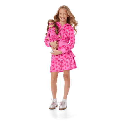 Pink Hearts Hoodie Dress for Girls & 18-inch Dolls