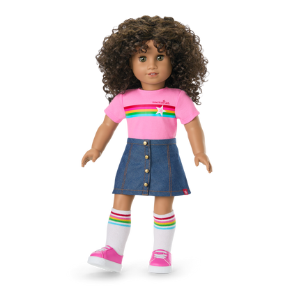 Truly Me™ 18-inch Doll #132 with curly dark-brown hair