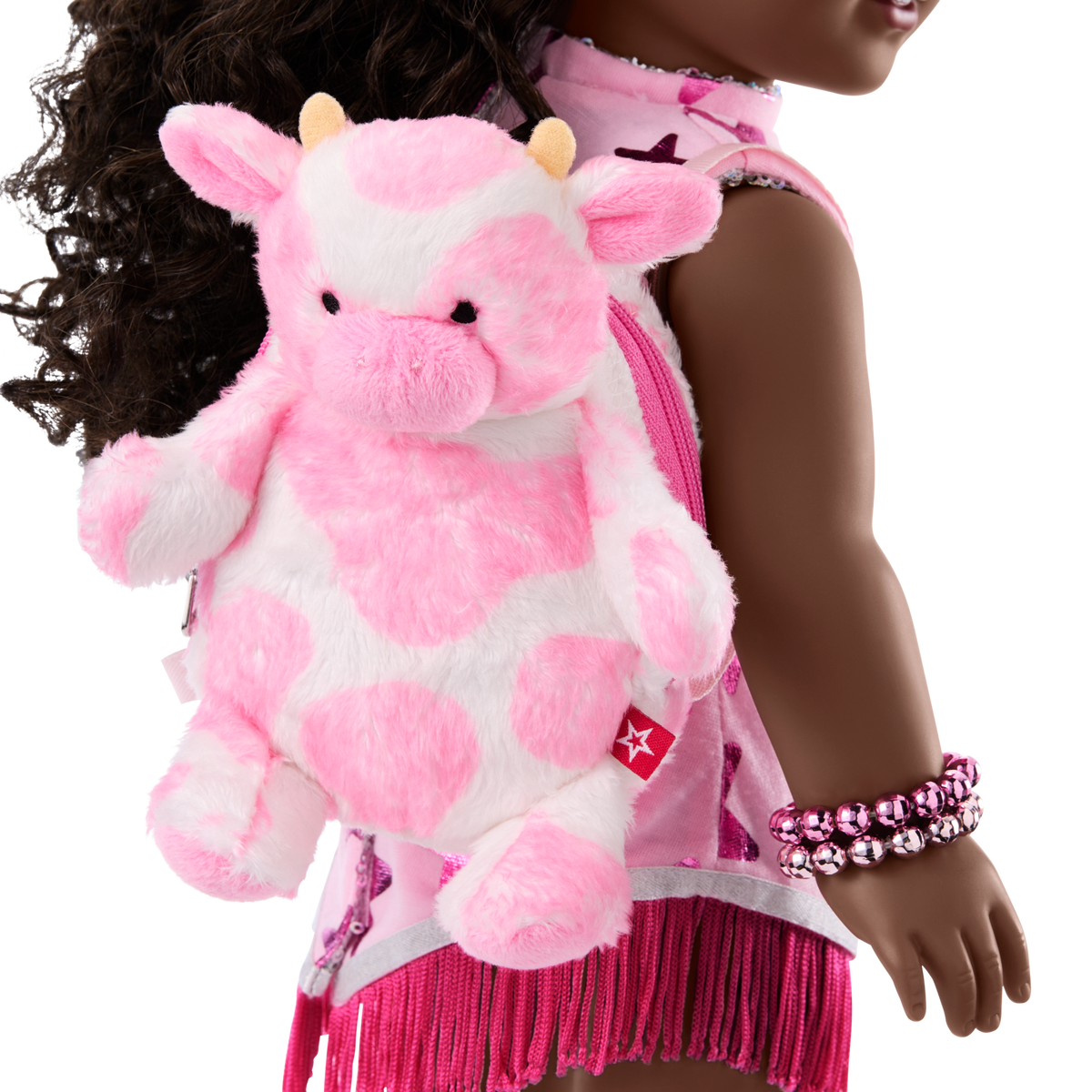 Glam Pink Cowgirl Outfit & Pink Spotted Cow Backpack & Accessory Set  Bundle
