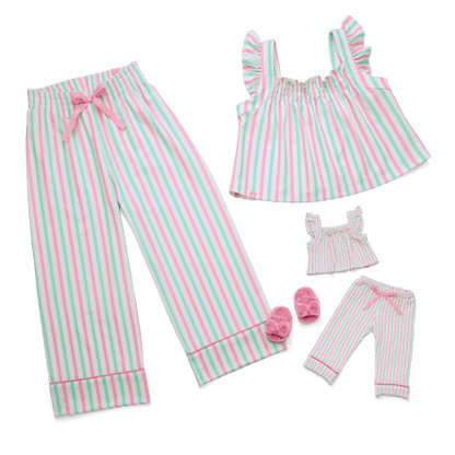 Raquel's™ Coastal Stripes Pajamas for 18-inch Dolls (Girl of the Year™ 2026)