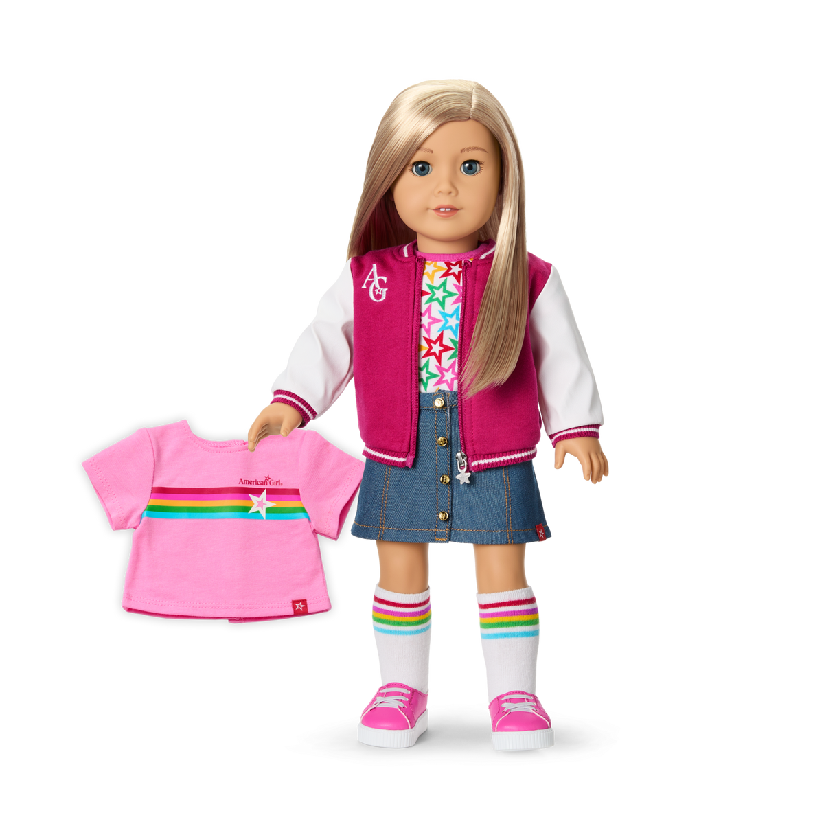 Truly Me™ 18-inch Doll #100 with straight layered blonde hair