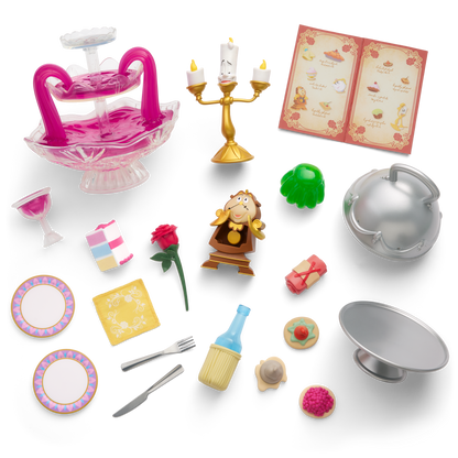 Disney Princess Belle Enchanted Castle Dining Set, Blue Dress & Friends Bundle for 18-inch Dolls