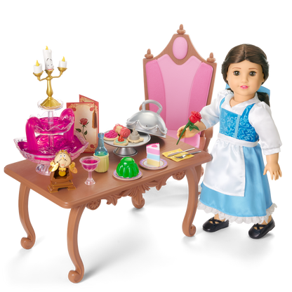 Disney Princess Belle Enchanted Castle Dining Set, Blue Dress & Friends Bundle for 18-inch Dolls