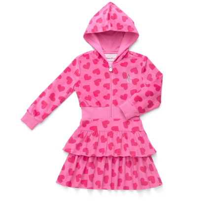 Pink Hearts Hoodie Dress for Girls & 18-inch Dolls