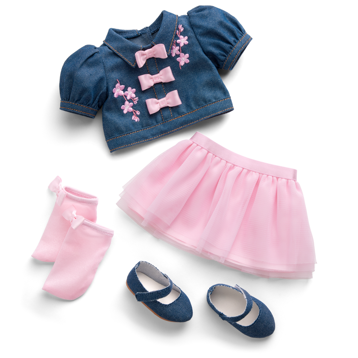 American Girl® x Harlem’s Fashion Row Cherry Blossom Couture Buttoned-Up Bows Top & Skirt for 18-inch Dolls