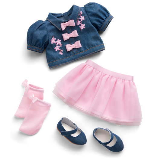 American Girl® x Harlem’s Fashion Row Cherry Blossom Couture Buttoned-Up Bows Top & Skirt for 18-inch Dolls