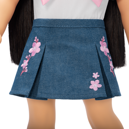 American Girl® x Harlem’s Fashion Row Cherry Blossom Couture Bow Shirt & Jean Skirt for 18-inch Dolls