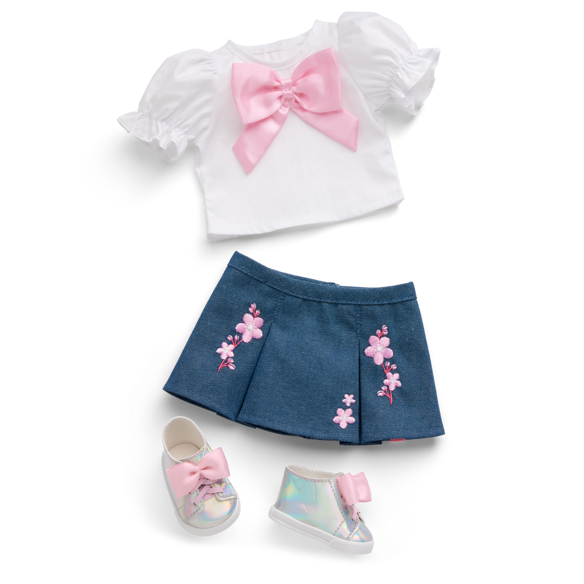 American Girl® x Harlem’s Fashion Row Cherry Blossom Couture Bow Shirt & Jean Skirt for 18-inch Dolls