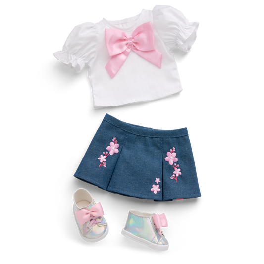 American Girl® x Harlem’s Fashion Row Cherry Blossom Couture Bow Shirt & Jean Skirt for 18-inch Dolls
