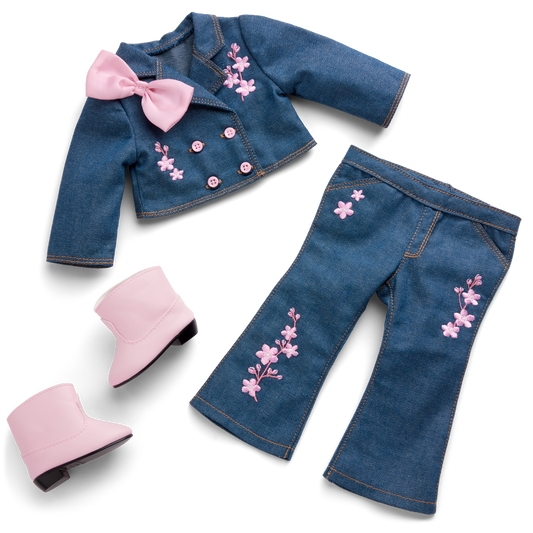 American Girl® x Harlem’s Fashion Row Cherry Blossom Couture Embroidered Jean Set for 18-inch Dolls