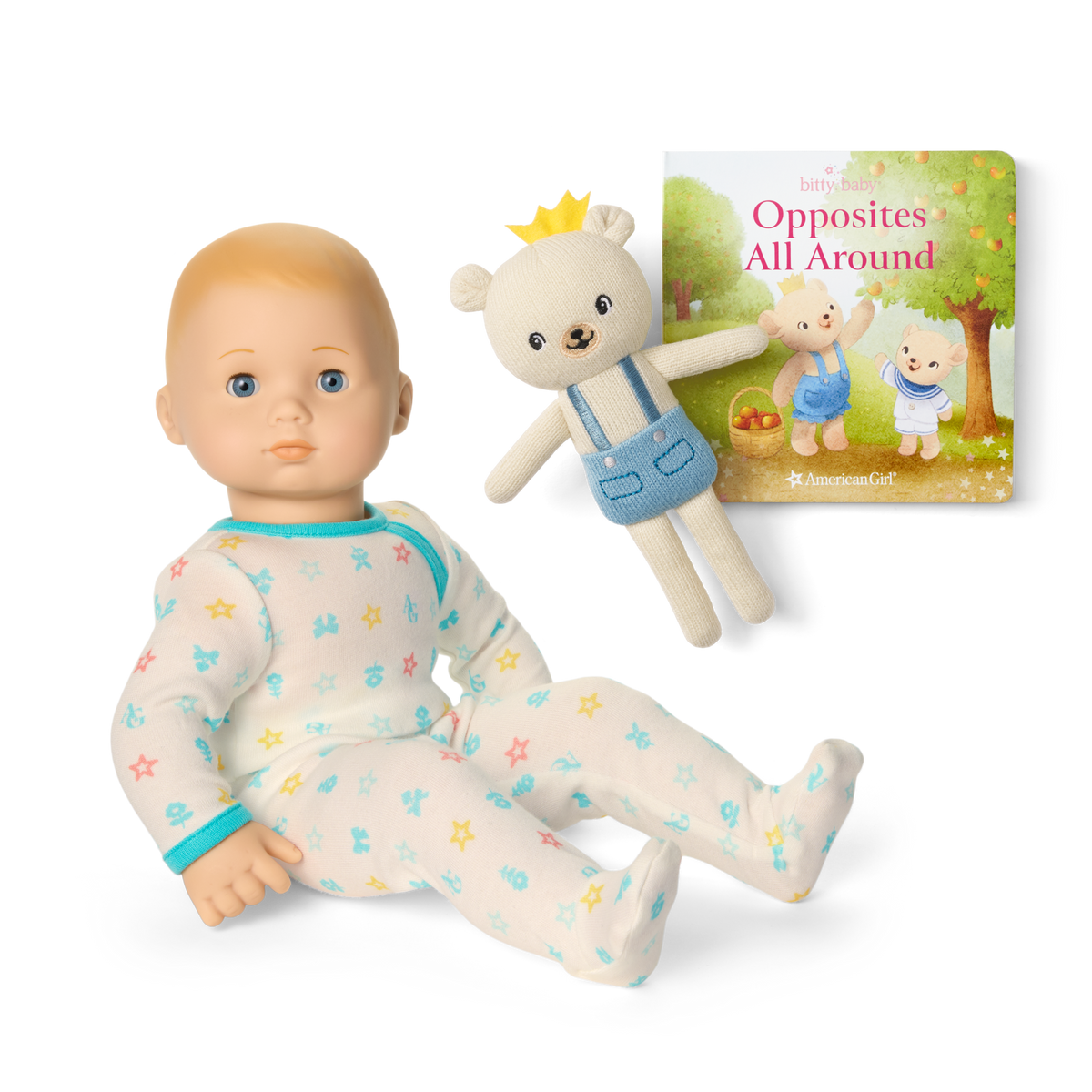 Bitty Baby® Doll #3 in Pastel Blue + Bear Friend & Board Book