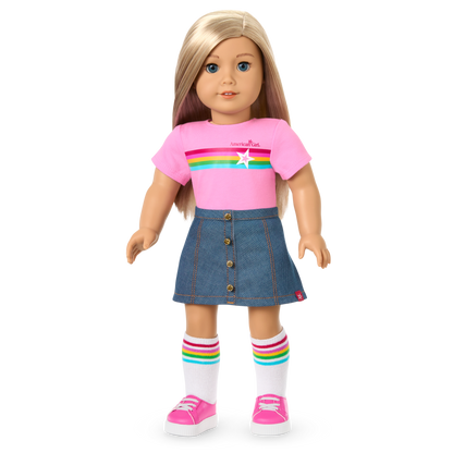 Truly Me™ 18-inch Doll #100 with straight layered blonde hair