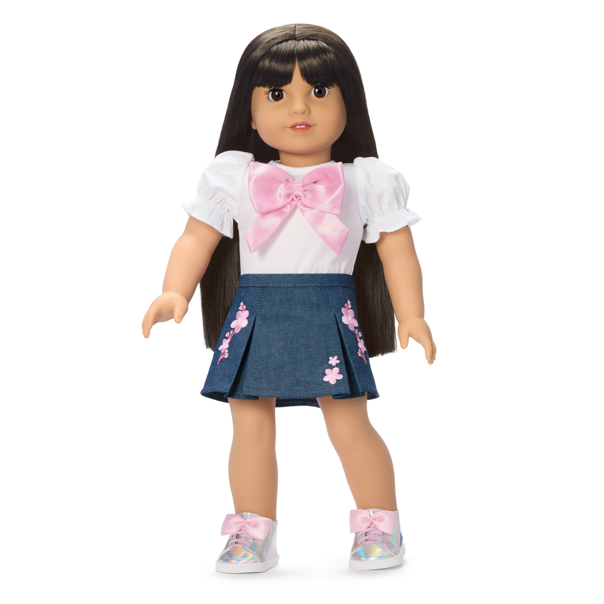 American Girl® x Harlem’s Fashion Row Cherry Blossom Couture Bow Shirt & Jean Skirt for 18-inch Dolls