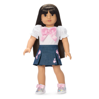 American Girl® x Harlem’s Fashion Row Cherry Blossom Couture Bow Shirt & Jean Skirt for 18-inch Dolls