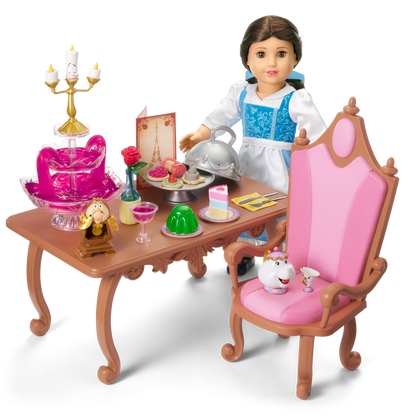 Disney Princess Belle Enchanted Castle Dining Set, Blue Dress & Friends Bundle for 18-inch Dolls