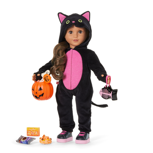 Claws & Cuddles Cat Costume & Trick-or-Treat Set Bundle for 18-inch Dolls