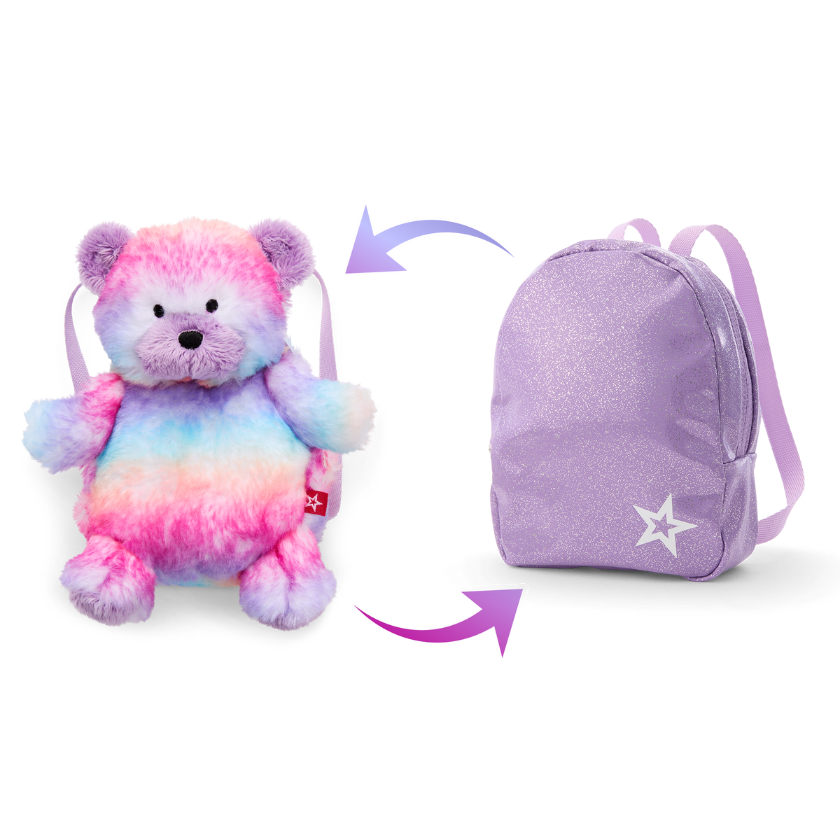 Colorful Teddy Bear Backpack & Accessory Set for 18-inch Dolls