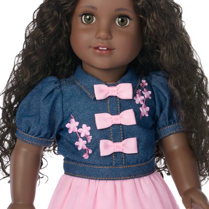 American Girl® x Harlem’s Fashion Row Cherry Blossom Couture Buttoned-Up Bows Top & Skirt for 18-inch Dolls