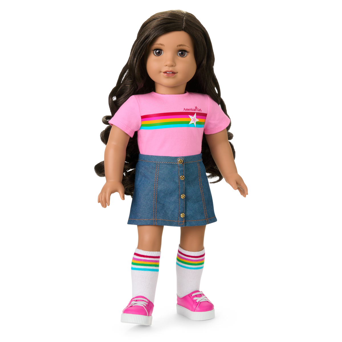 Truly Me™ 18-inch Doll #108 with curly black-brown hair