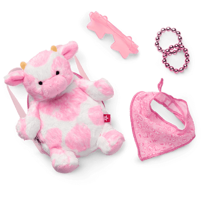 Pink Spotted Cow Backpack & Accessory Set for 18-inch Dolls