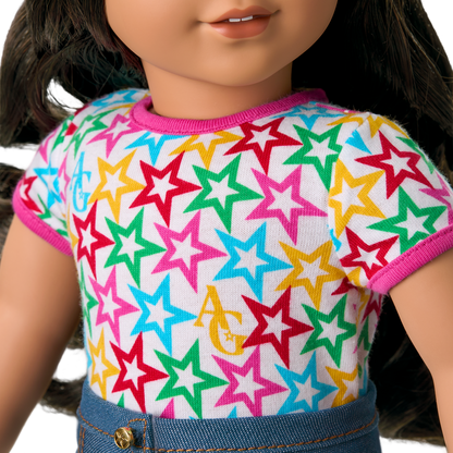 Truly Me™ 18-inch Doll #108 with curly black-brown hair
