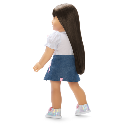 American Girl® x Harlem’s Fashion Row Cherry Blossom Couture Bow Shirt & Jean Skirt for 18-inch Dolls