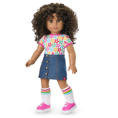 Truly Me™ 18-inch Doll #132 with curly dark-brown hair