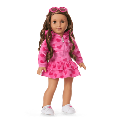 Pink Hearts Hoodie Dress for Girls & 18-inch Dolls