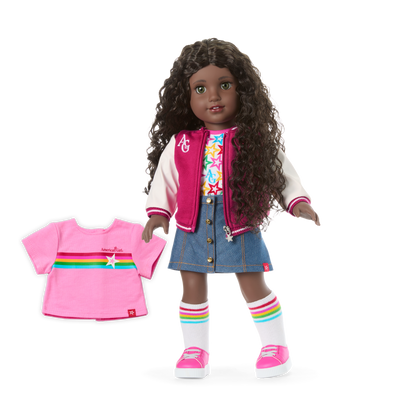 Truly Me™ 18-inch Doll #127 with curly dark-brown hair