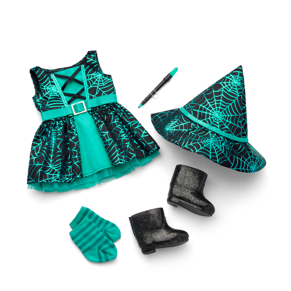 Witchy Webs Costume & Trick-or-Treat Set Bundle for 18-inch Dolls