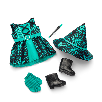 Witchy Webs Costume & Trick-or-Treat Set Bundle for 18-inch Dolls