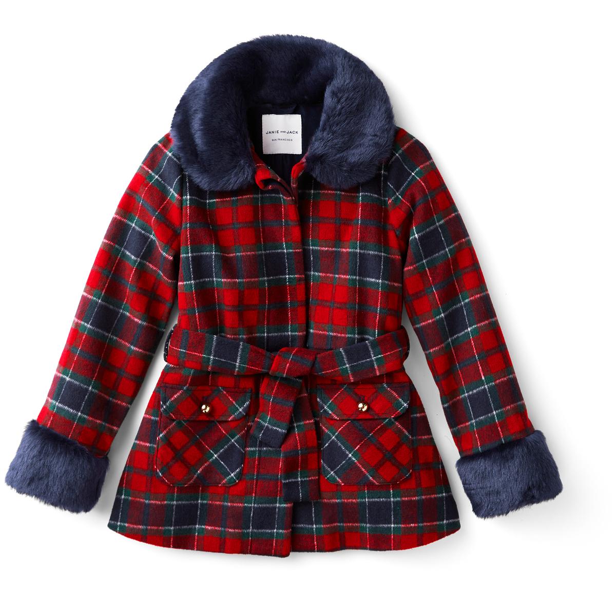 American Girl® x Janie and Jack Fur-Trim Plaid Coat for Girls