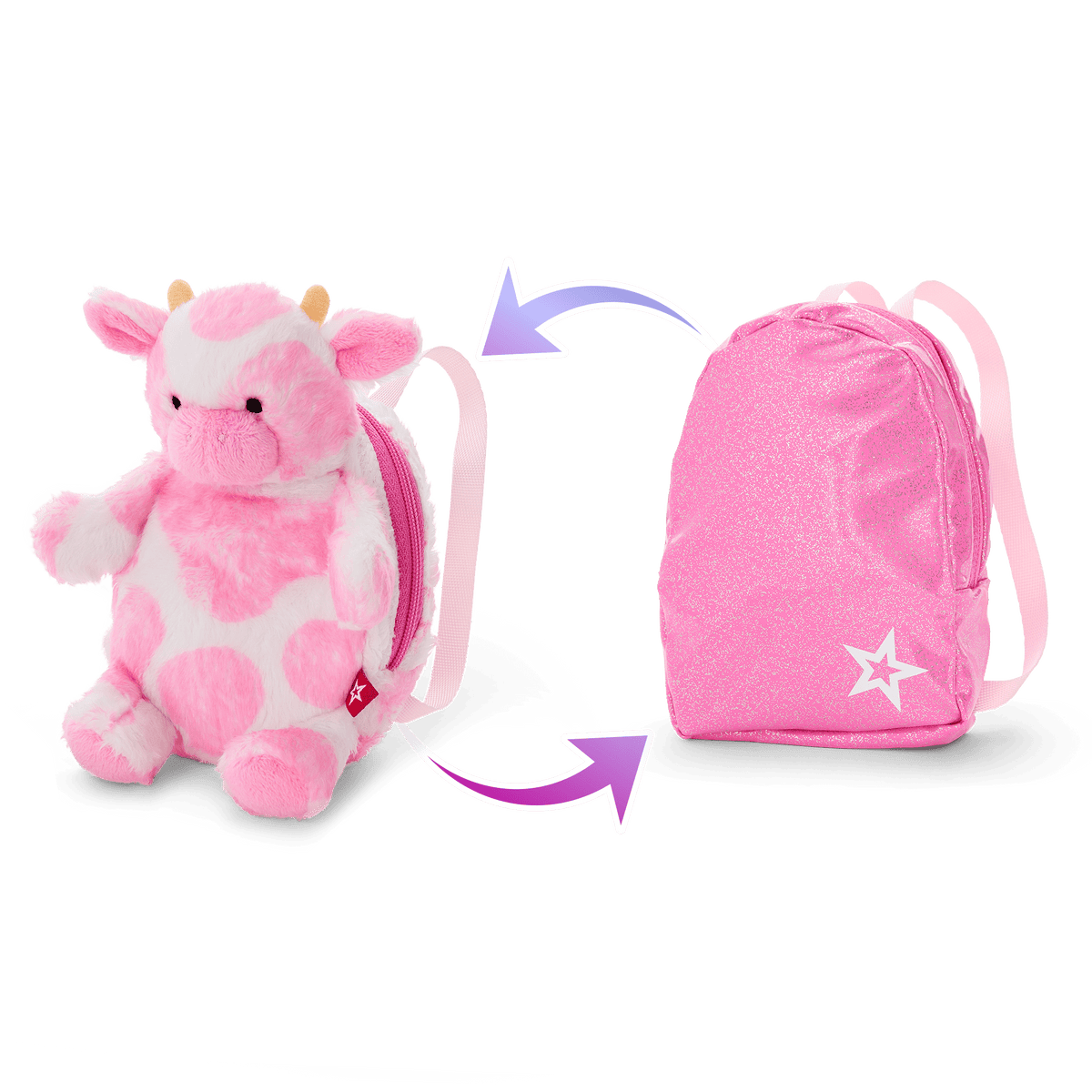 Pink Spotted Cow Backpack & Accessory Set for 18-inch Dolls