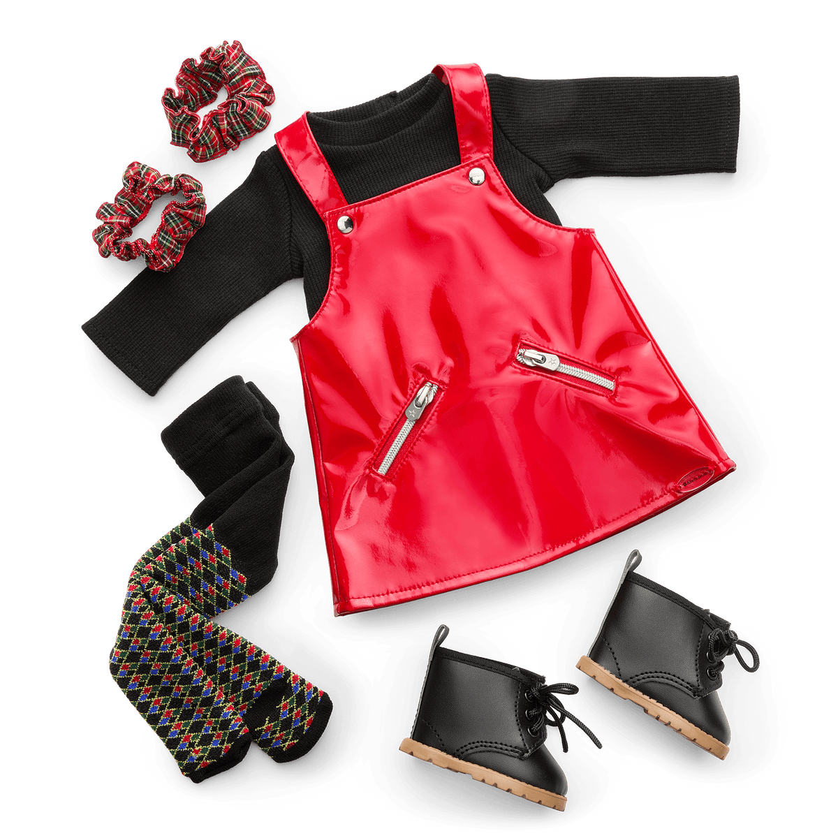 Nicki’s™ Red Vinyl Jumper Outfit for 18-inch Dolls (Historical Characters)